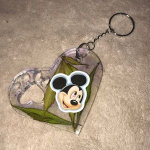 Custom epoxy resin red eyed Mickey Mouse keychain with leaves 🍁